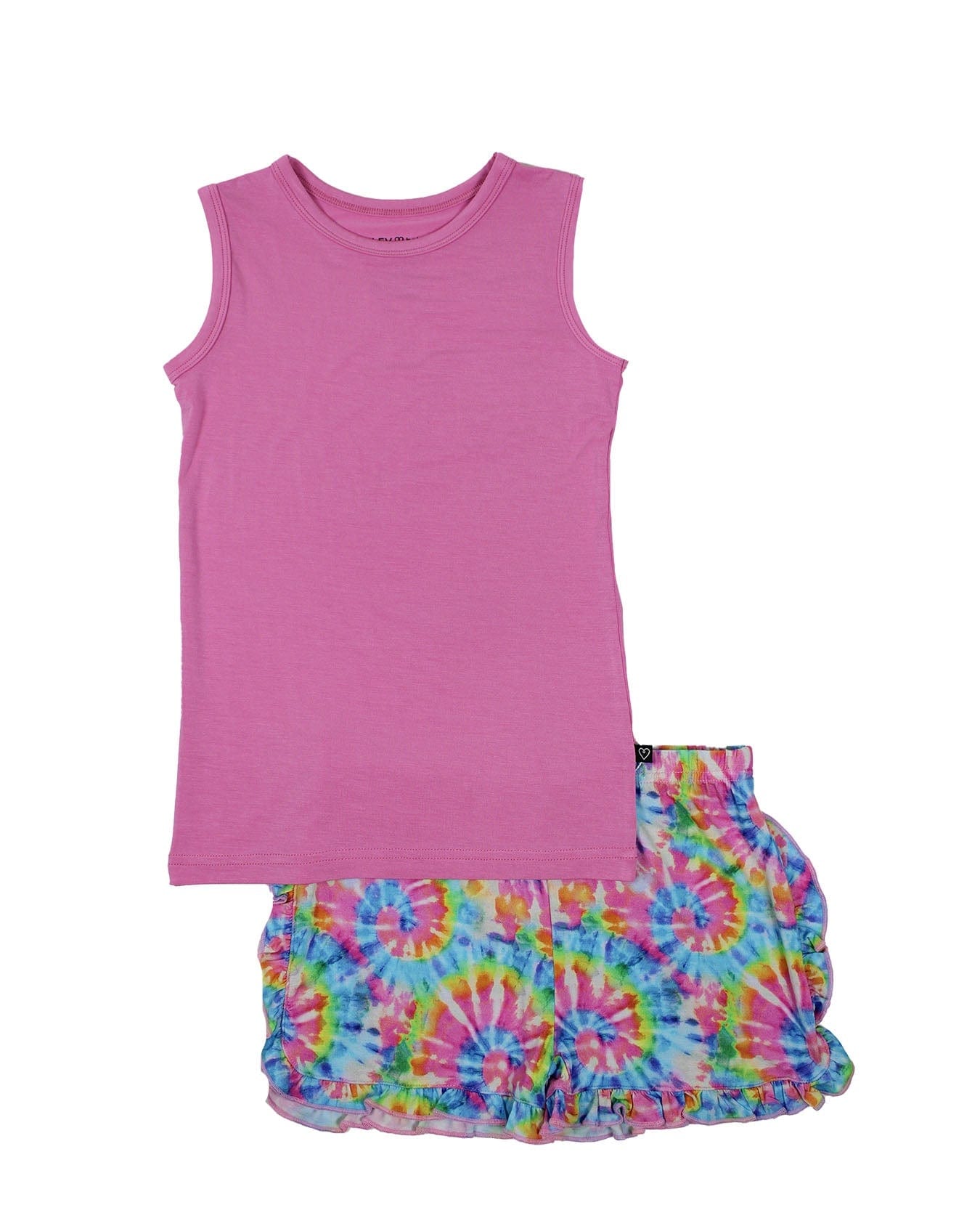 Rainbow Tie Dye Ruffled Shorts Pajama Set