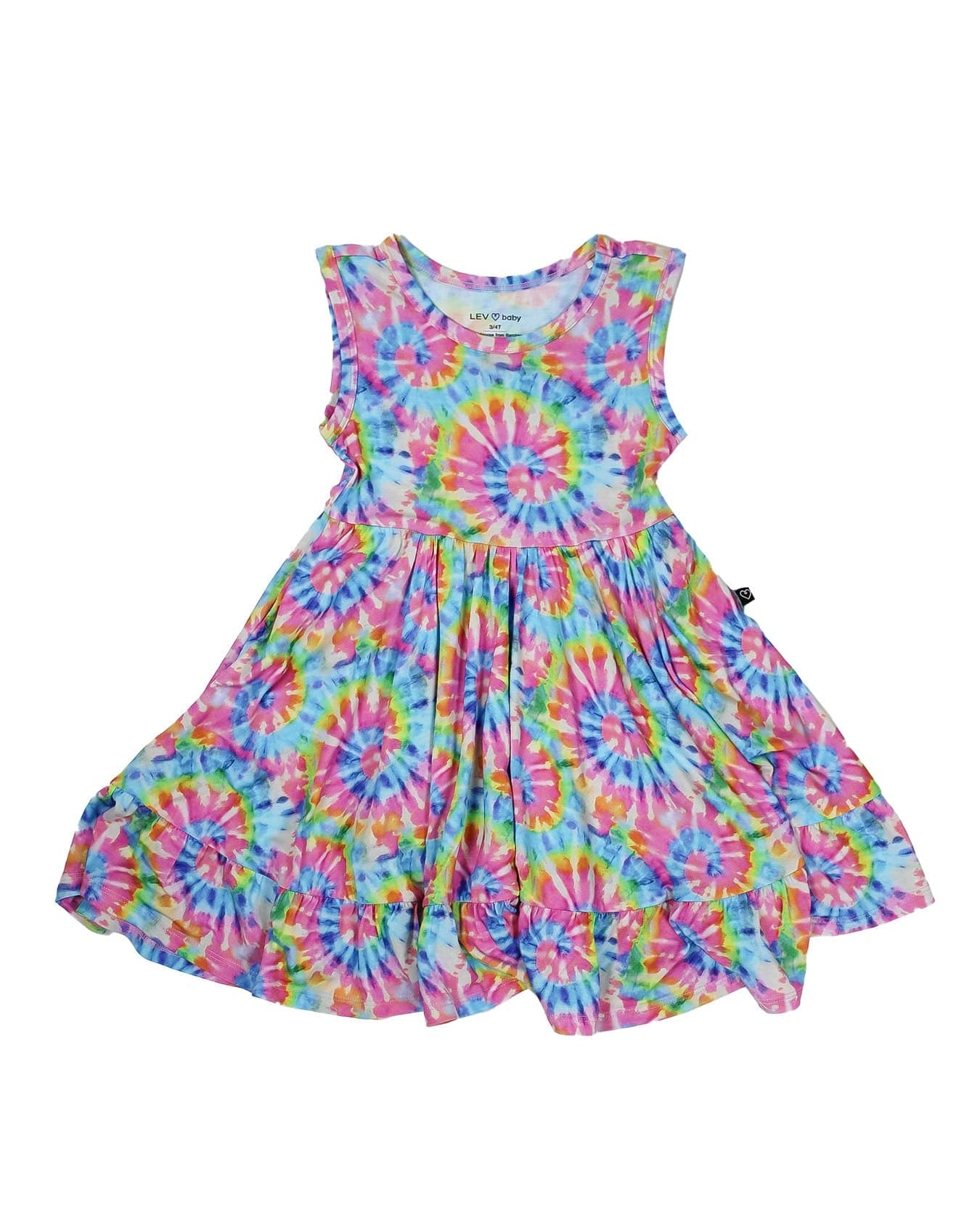 Rainbow Tie Dye Ruffled Twirl Dress