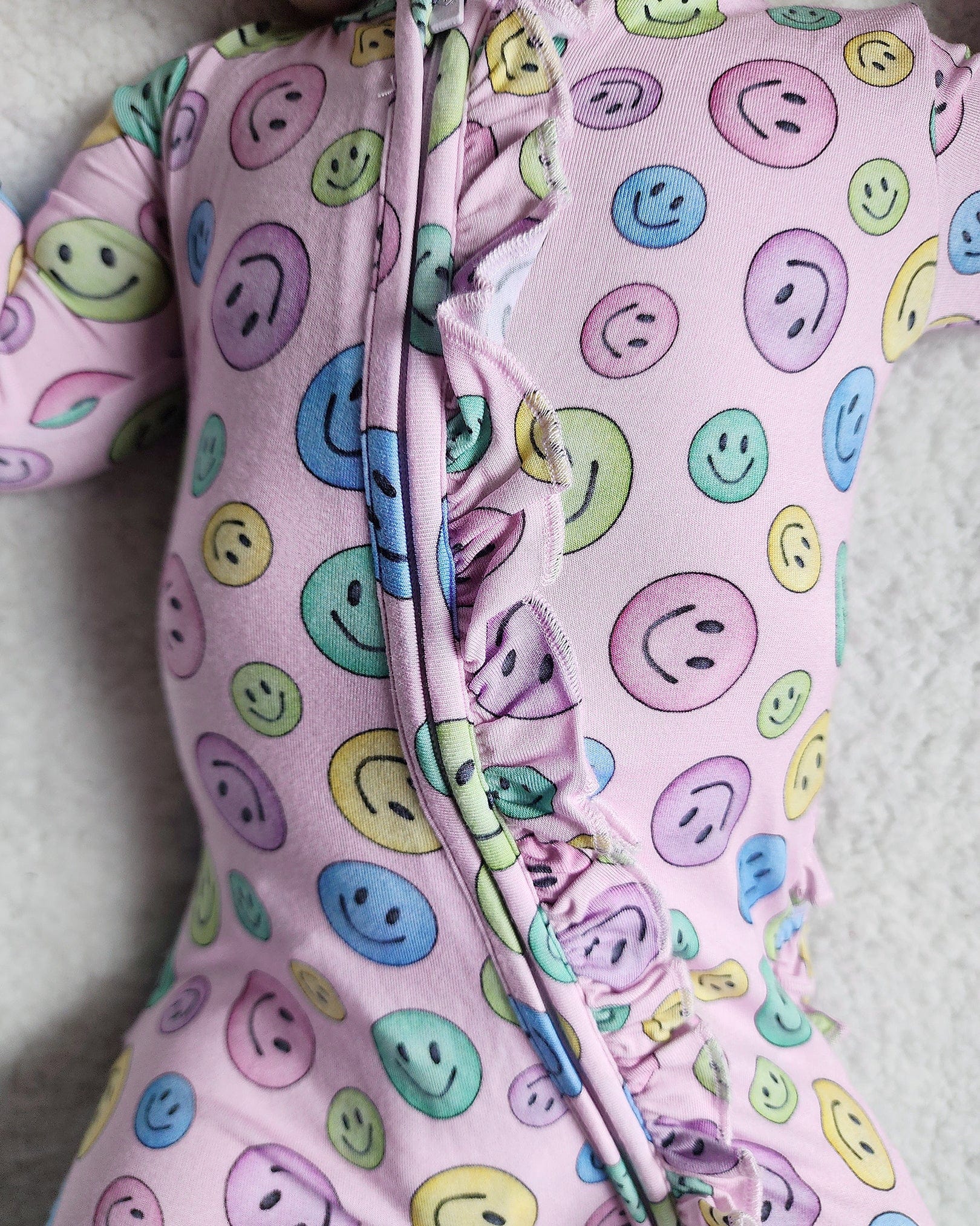 Smiley Ruffled Zippered Footie