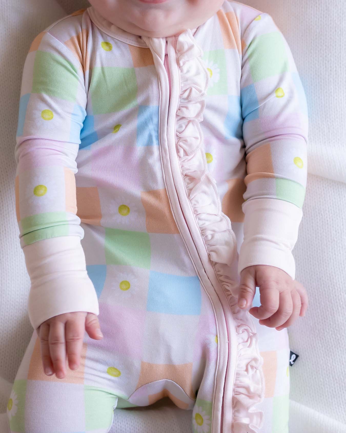 Coral Ruffled Zippered Footie