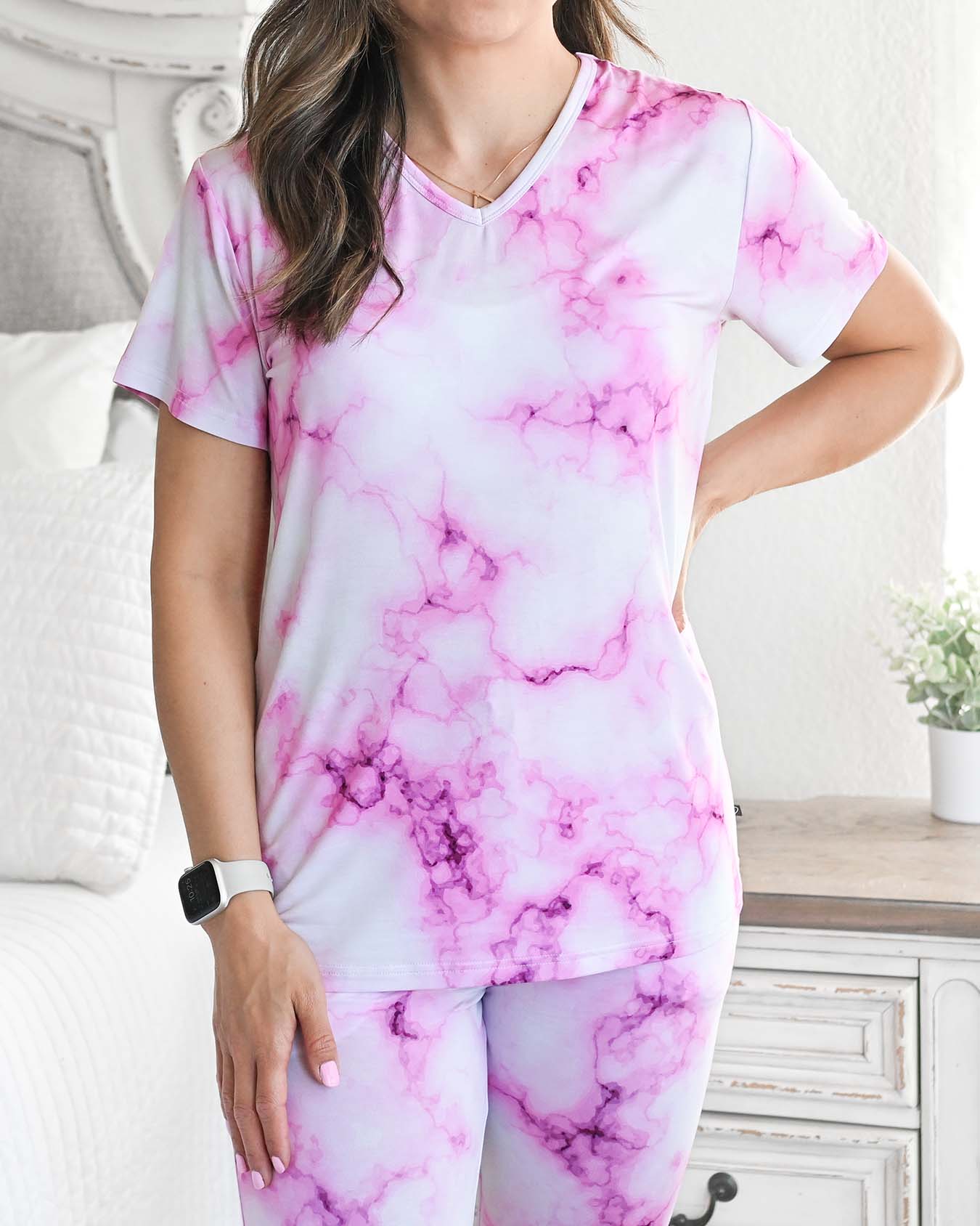 Pink Marble Mama V-Neck Tee