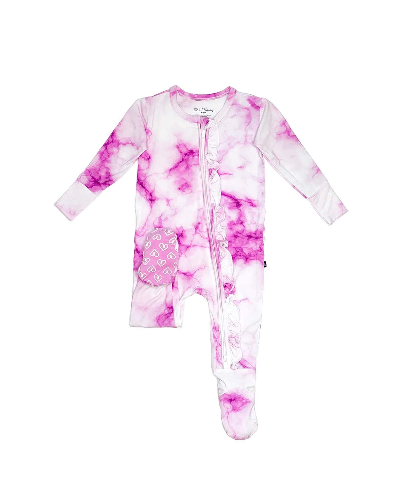 Pink Marble Ruffled Zippered Footie