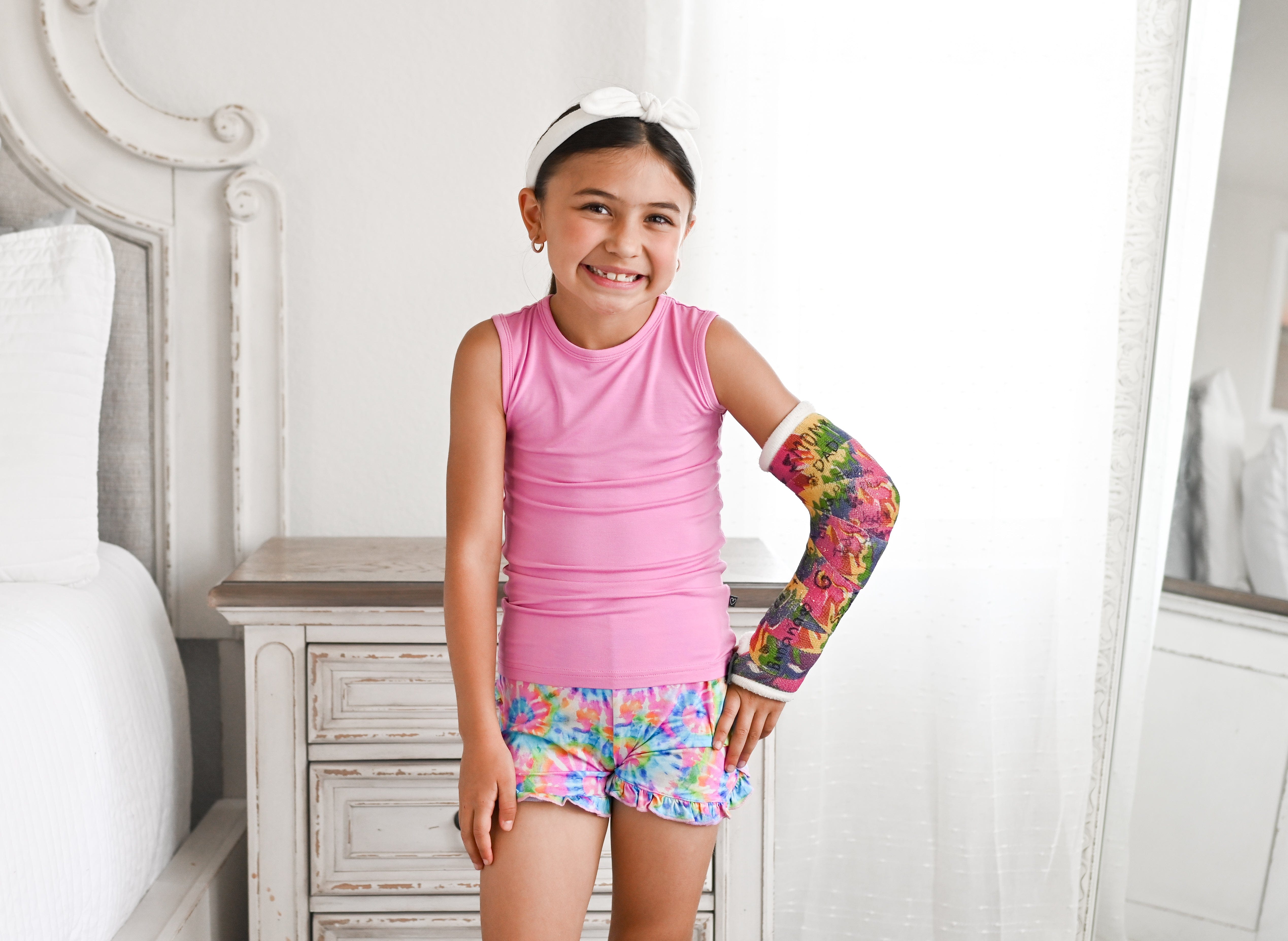 Rainbow Tie Dye Ruffled Shorts Pajama Set