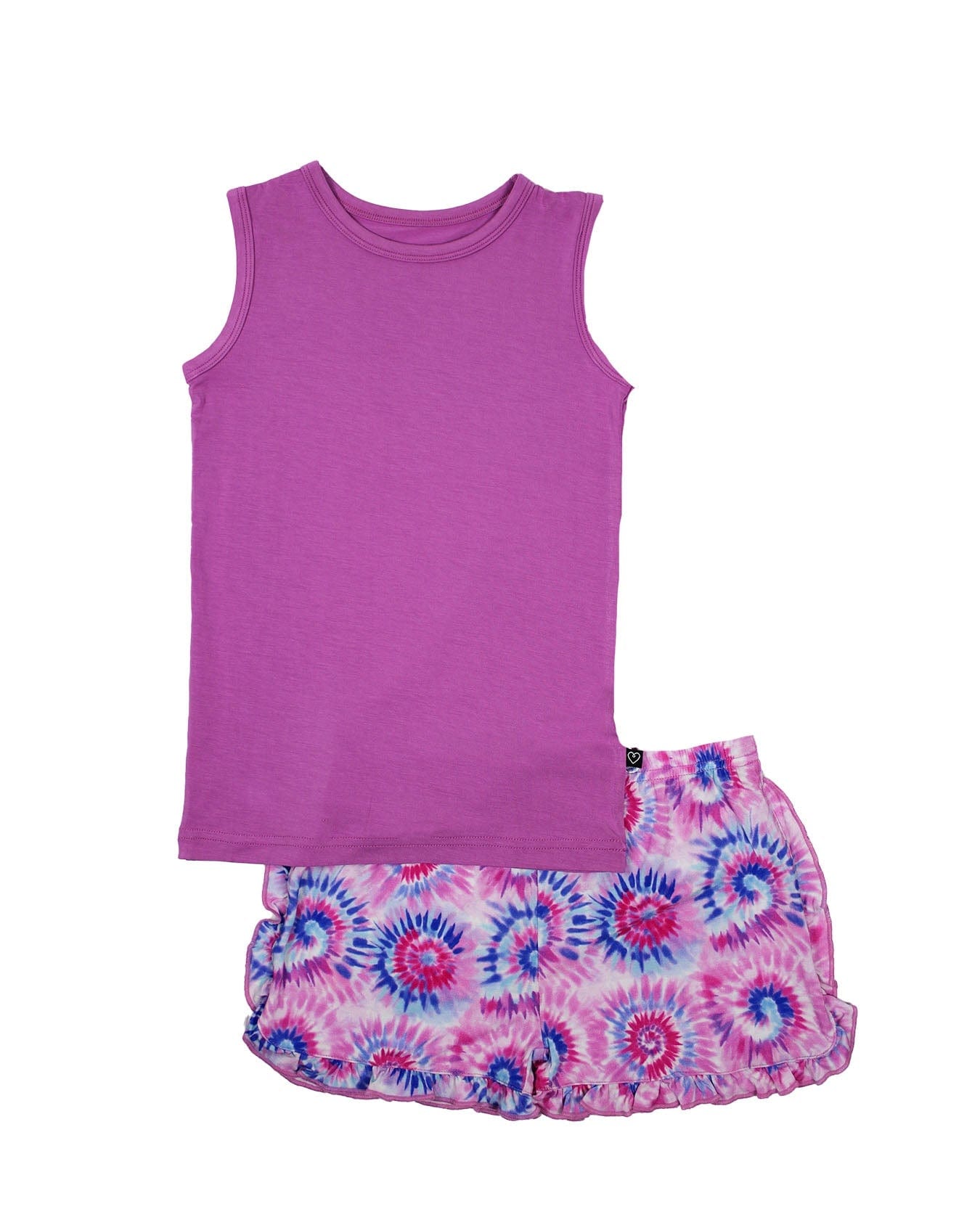 Pink Tie Dye Ruffled Shorts Pajama Set