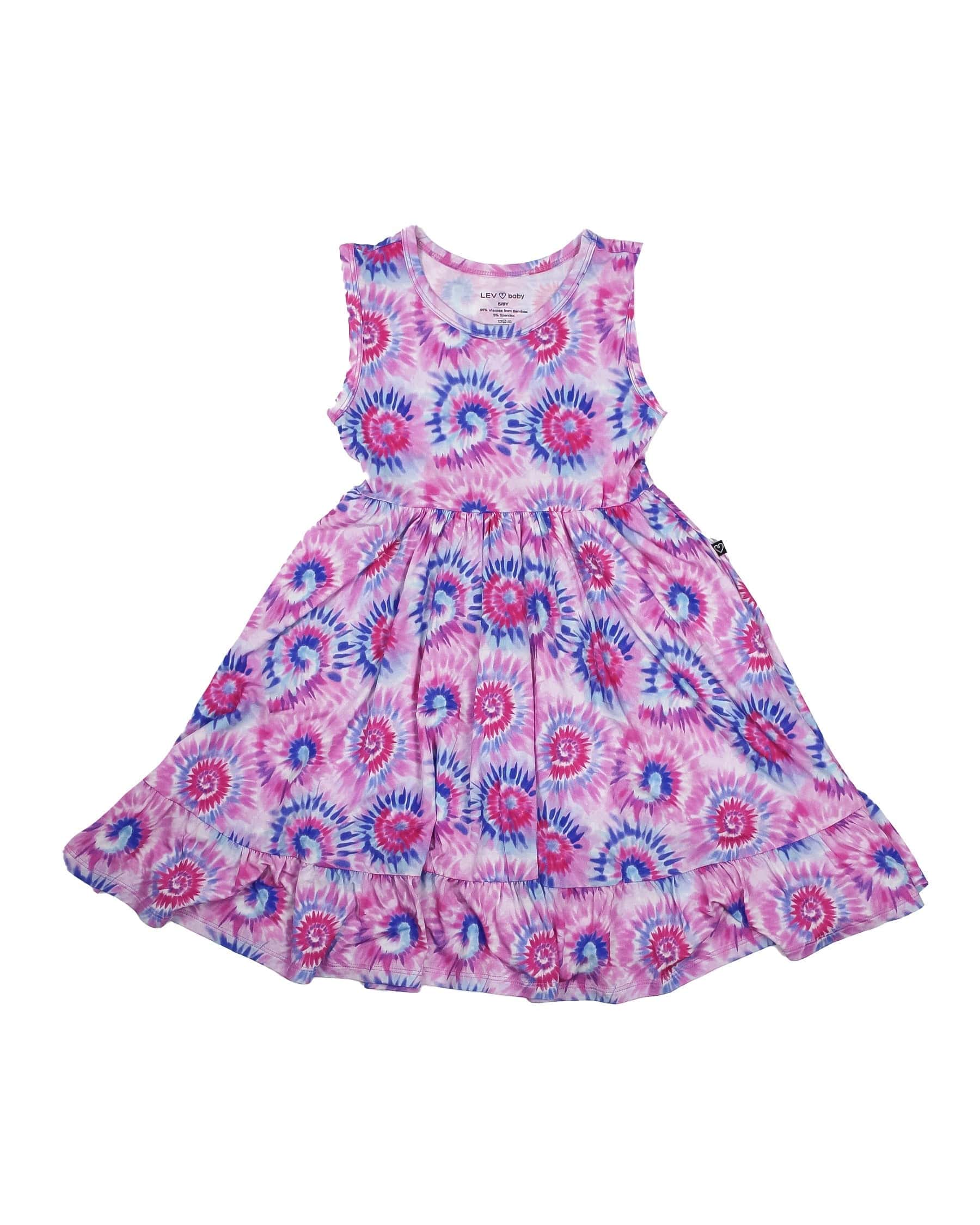 Pink Tie Dye Ruffled Twirl Dress