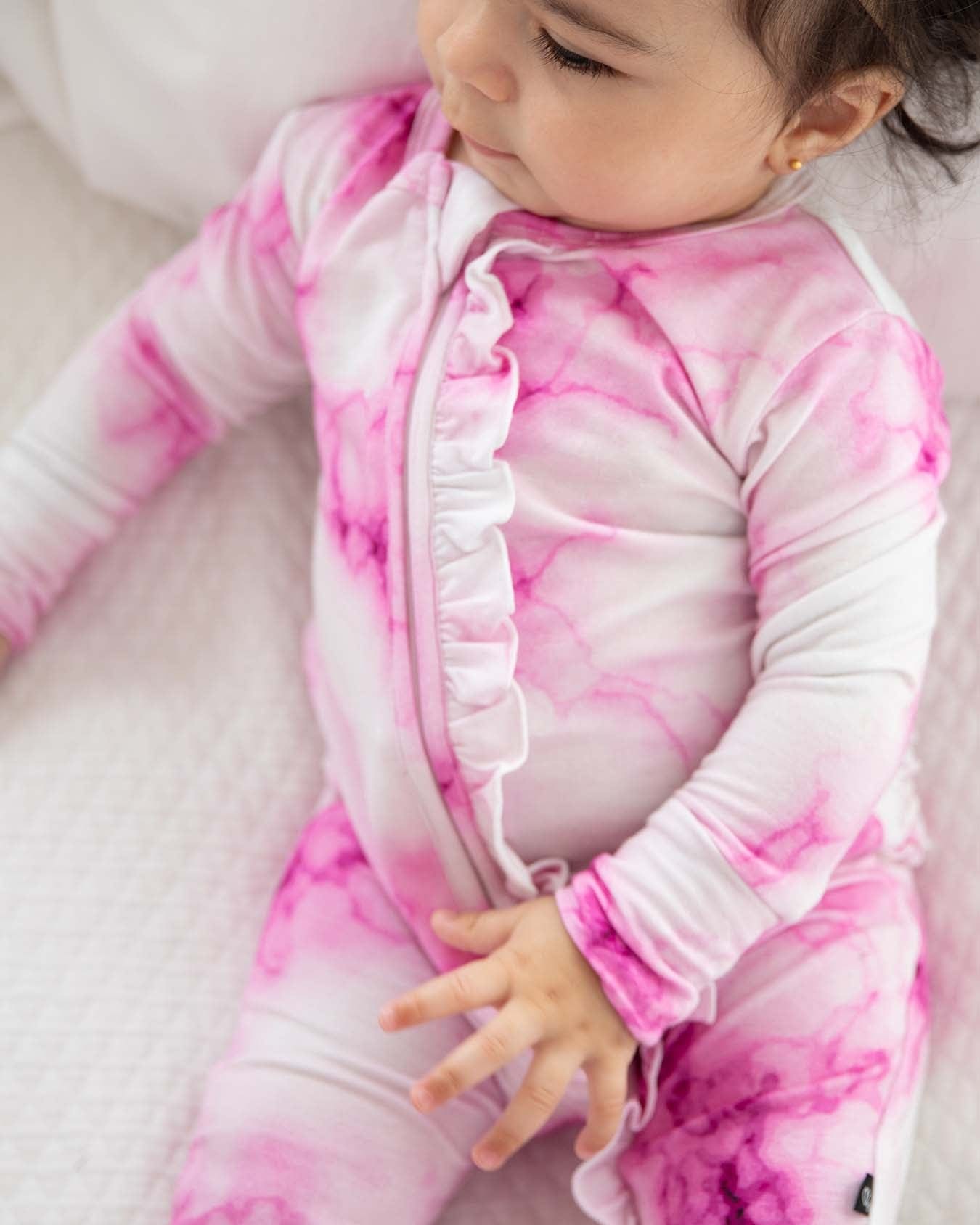 Pink Marble Ruffled Zippered Footie