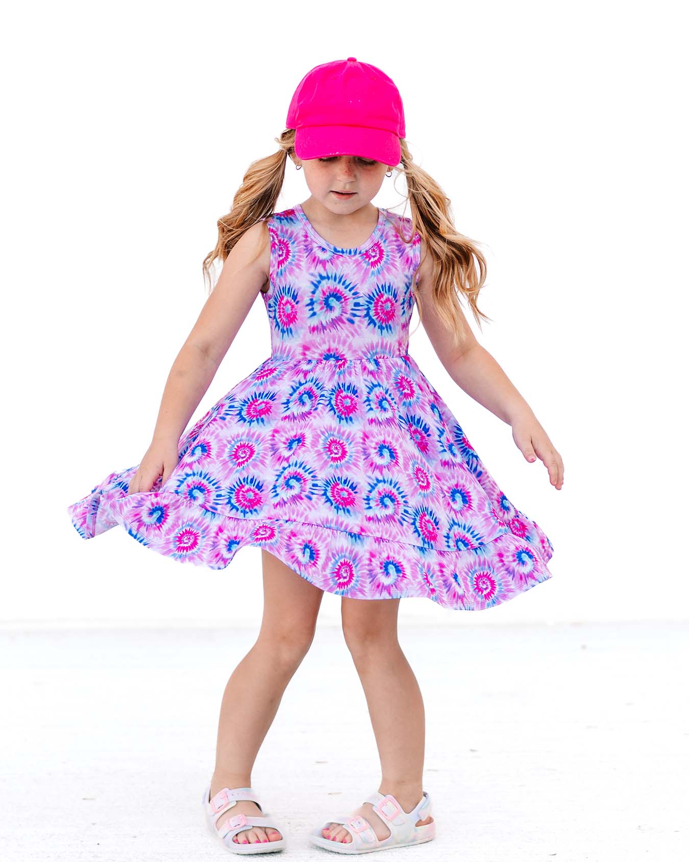 Pink Tie Dye Ruffled Twirl Dress