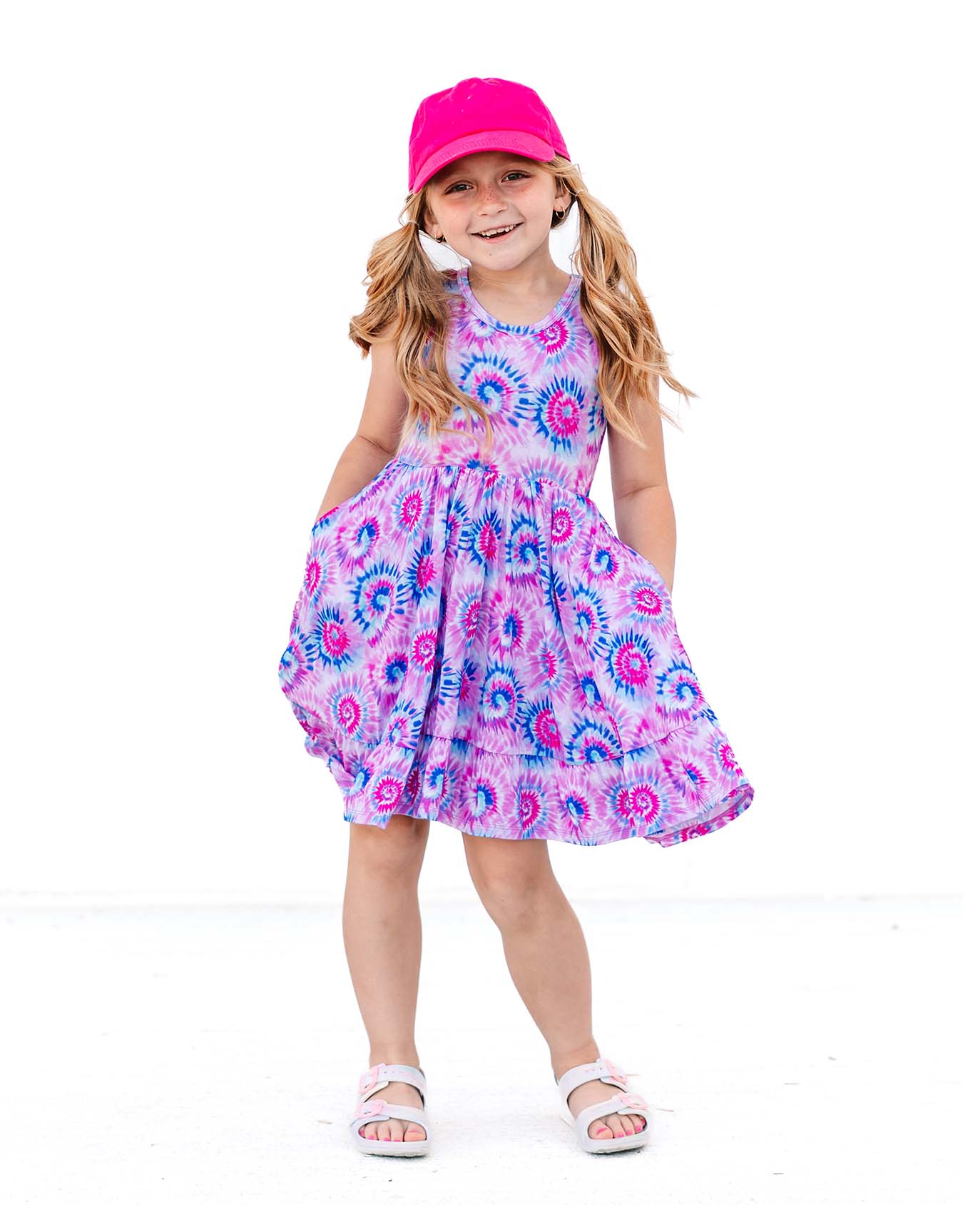 Pink Tie Dye Ruffled Twirl Dress