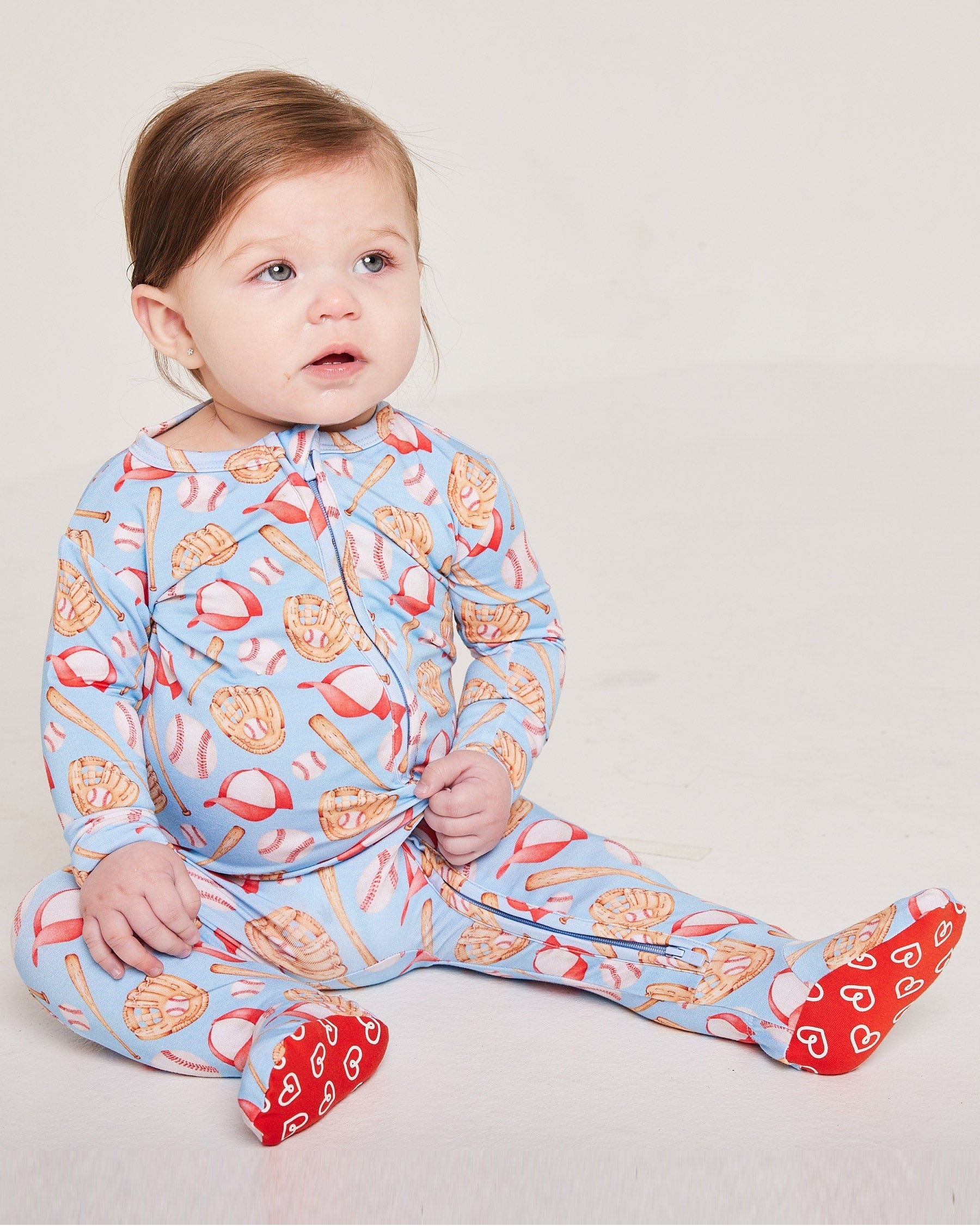 Baseball Bamboo Zippered Footie