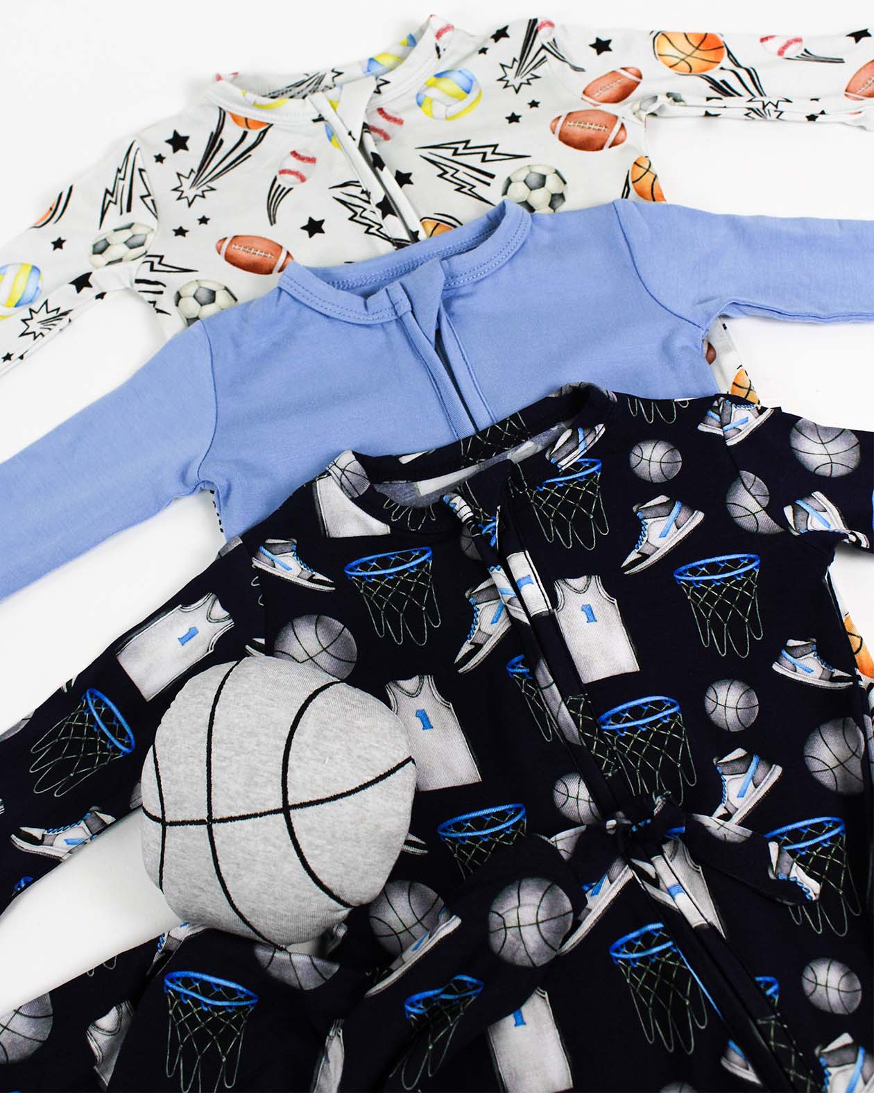 Baby Sport Bundle - Set of 4- Duncan Footie+ Solid Slate Footie +Mike Footie+ Duncan Toy Lovey