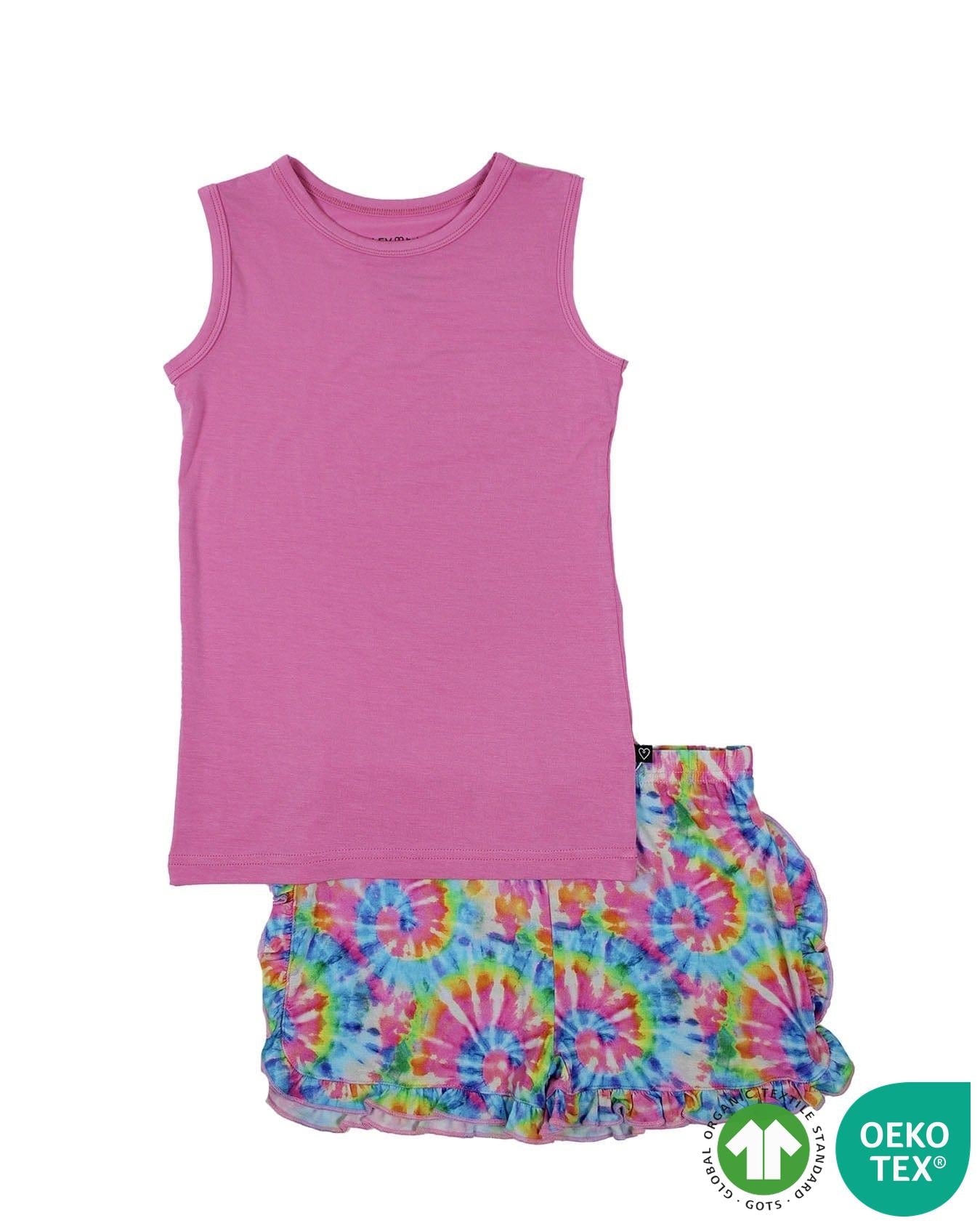 Rainbow Tie Dye Ruffled Shorts Pajama Set