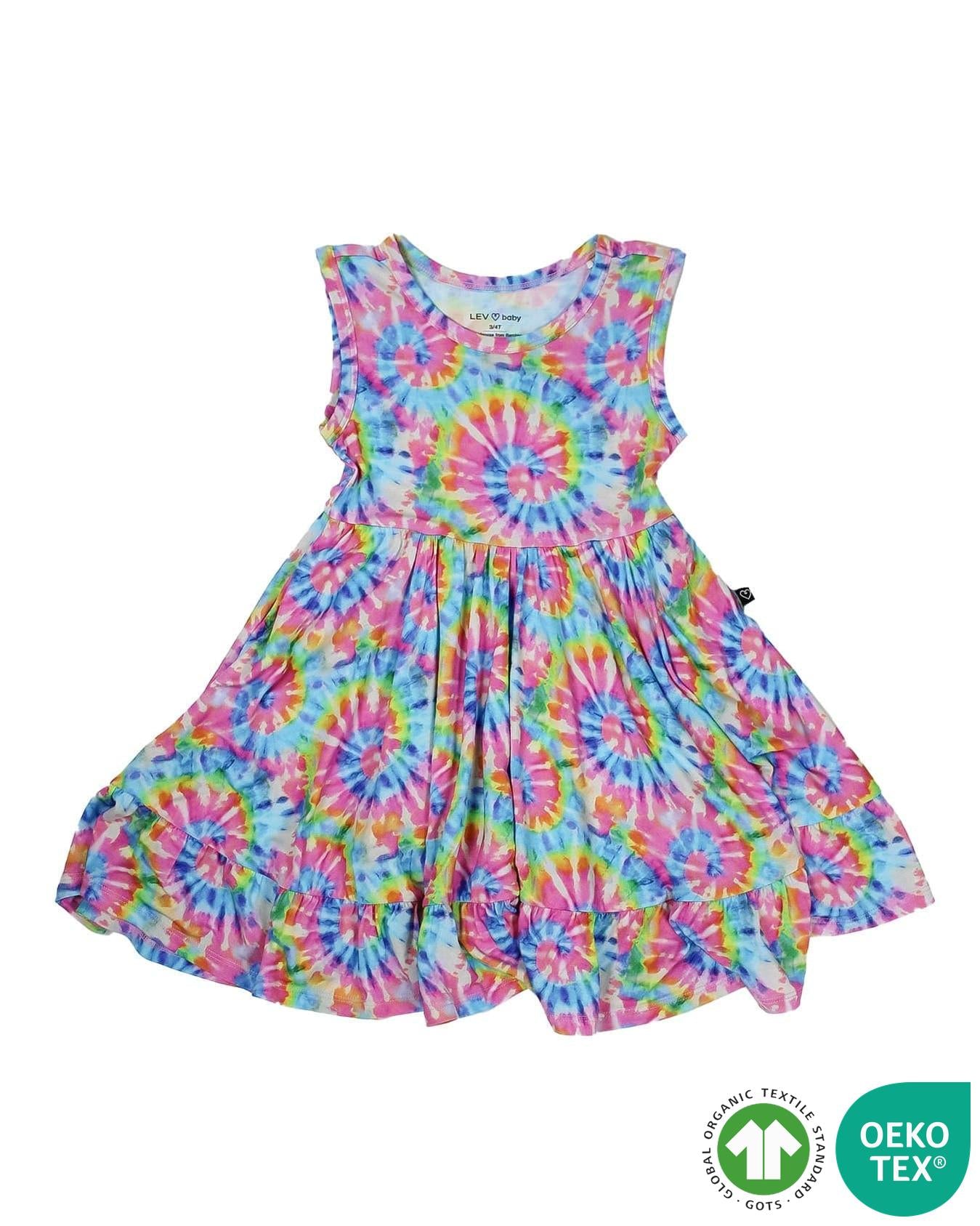 Rainbow Tie Dye Ruffled Twirl Dress
