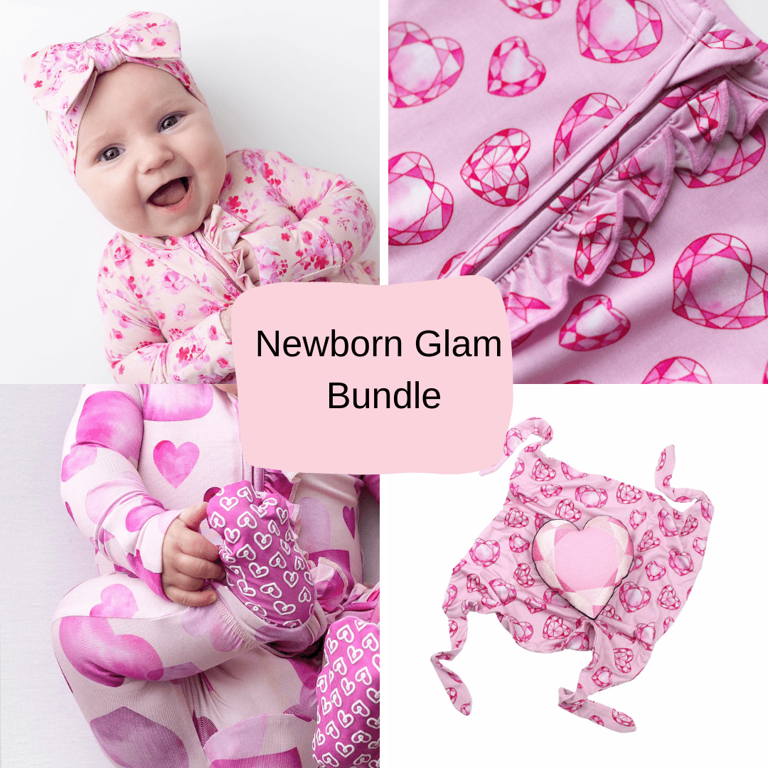 Baby Glam Bundle Set of 4- Jade Footie+ Eliana Footie +Maeve Footie+ Jade Toy Lovey