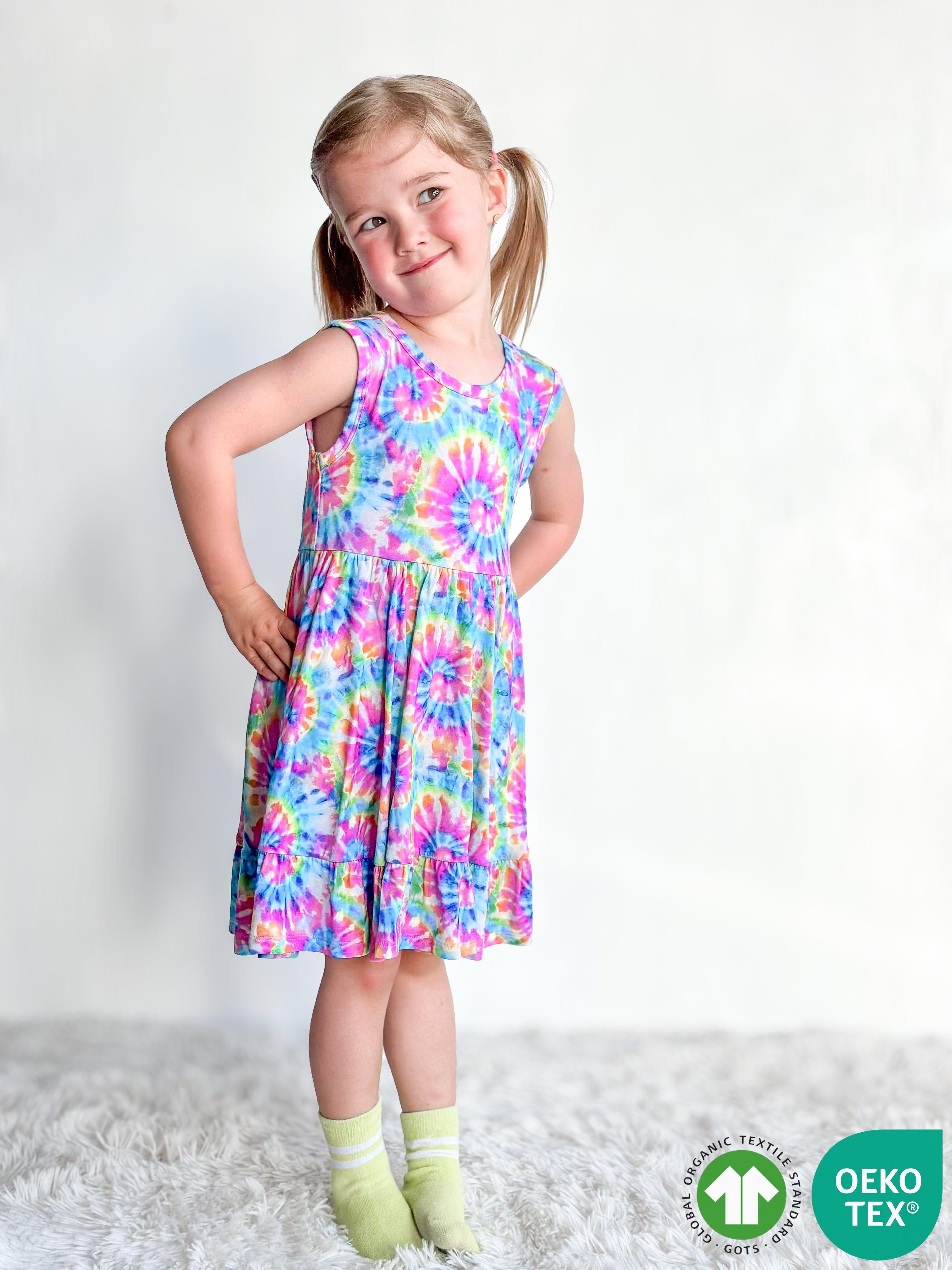 Rainbow Tie Dye Ruffled Twirl Dress