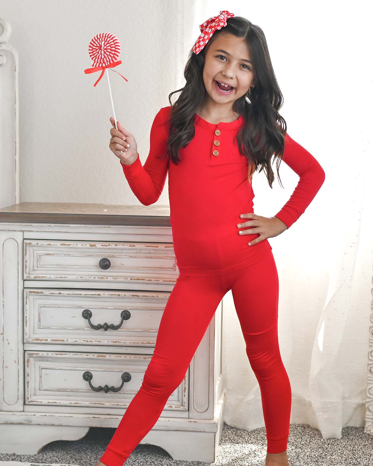 Scarlet Red Henley Pajama Set