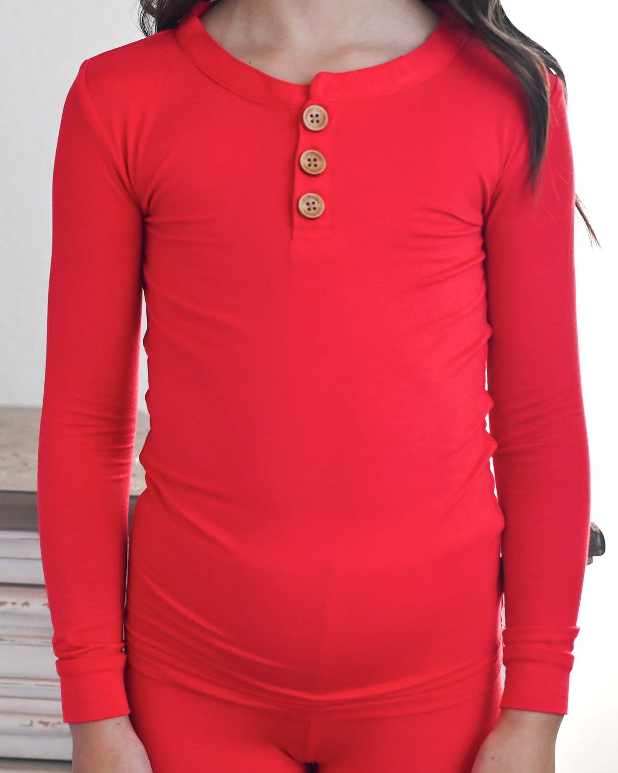 Scarlet Red Henley Pajama Set