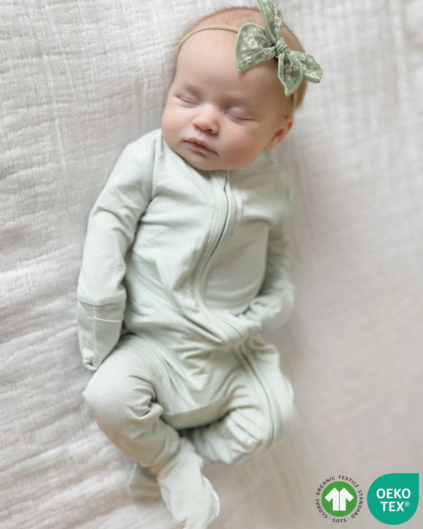 Sage Solid Green Zippered Footie