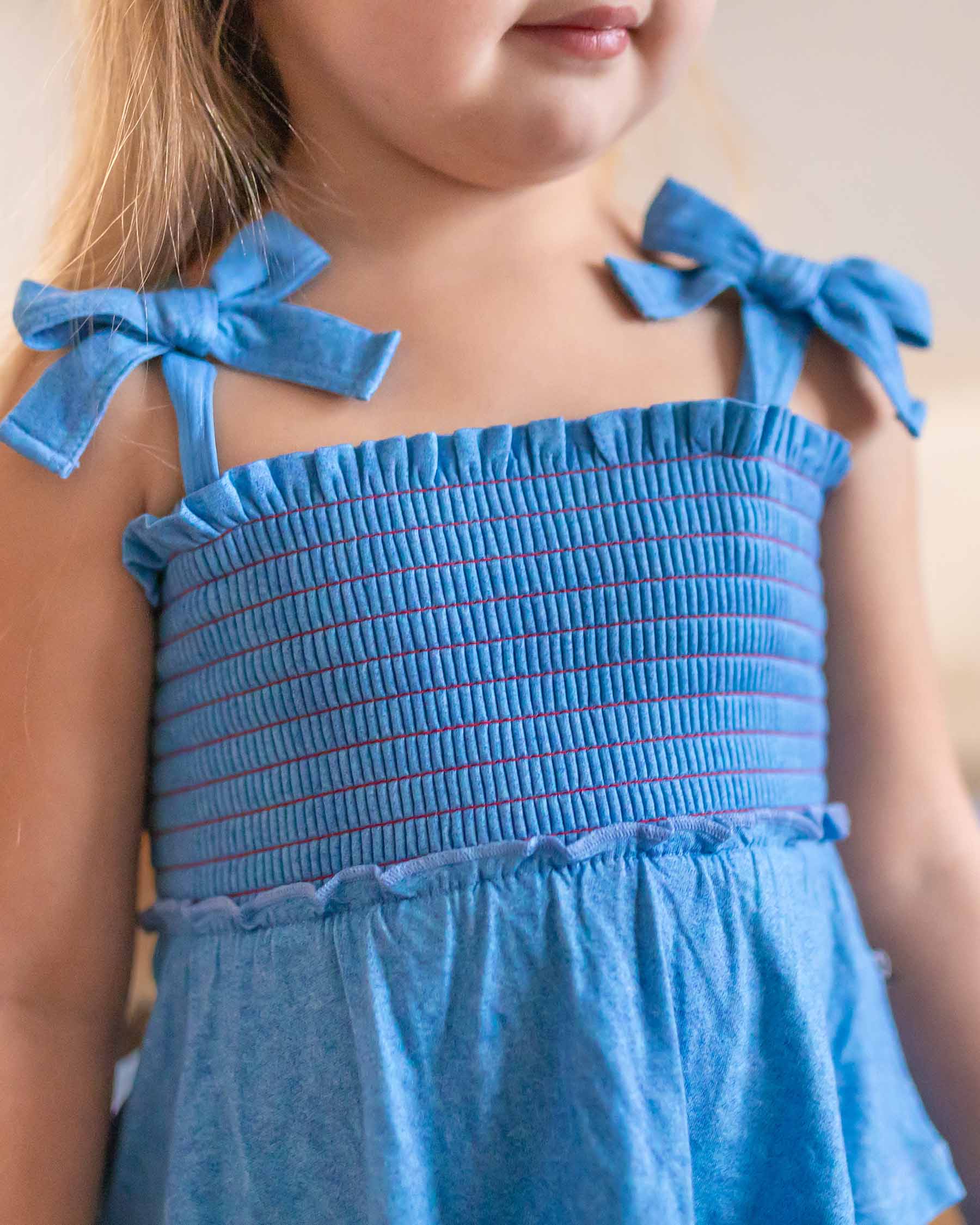 Denim Smocked Bow Top