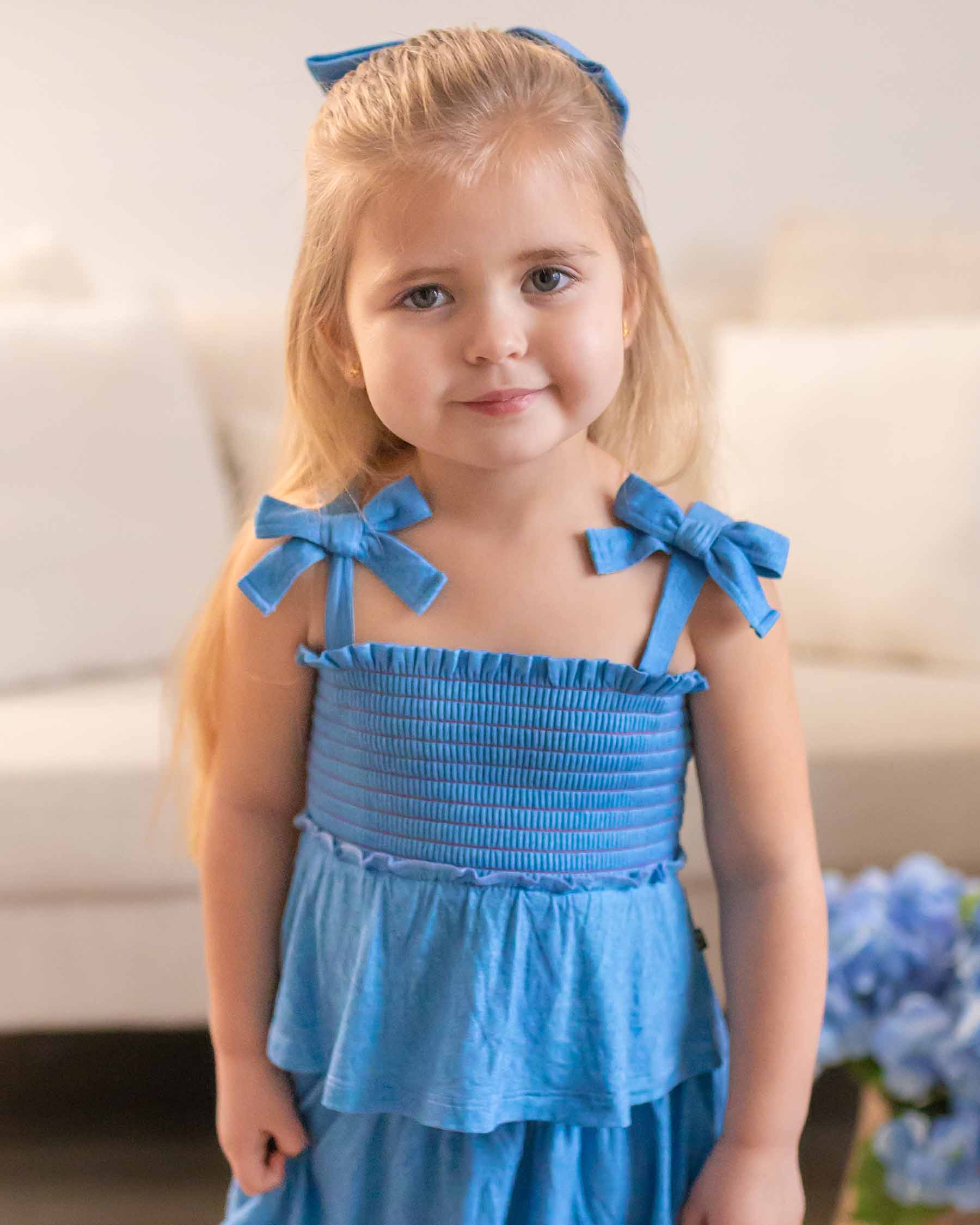Denim Smocked Bow Top