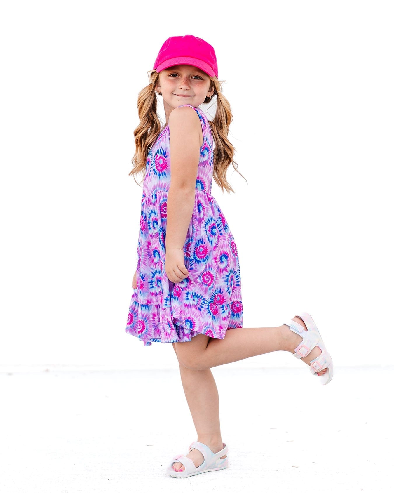 Pink Tie Dye Ruffled Twirl Dress