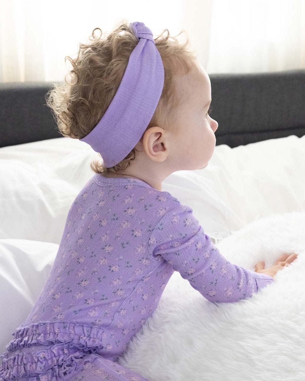 Solid Purple Pointelle Knotted  Headband