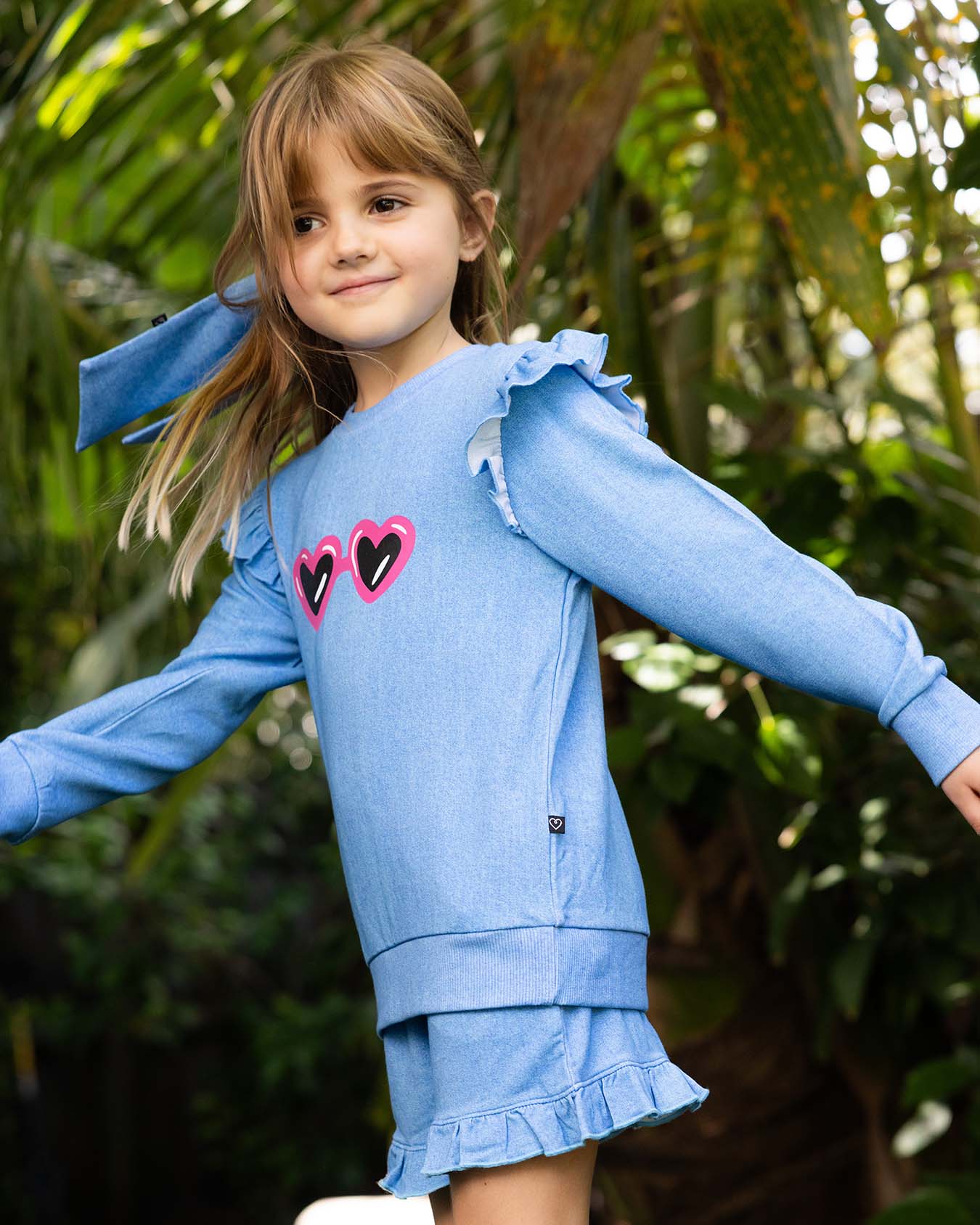 Denim Ruffled Sweatshirt