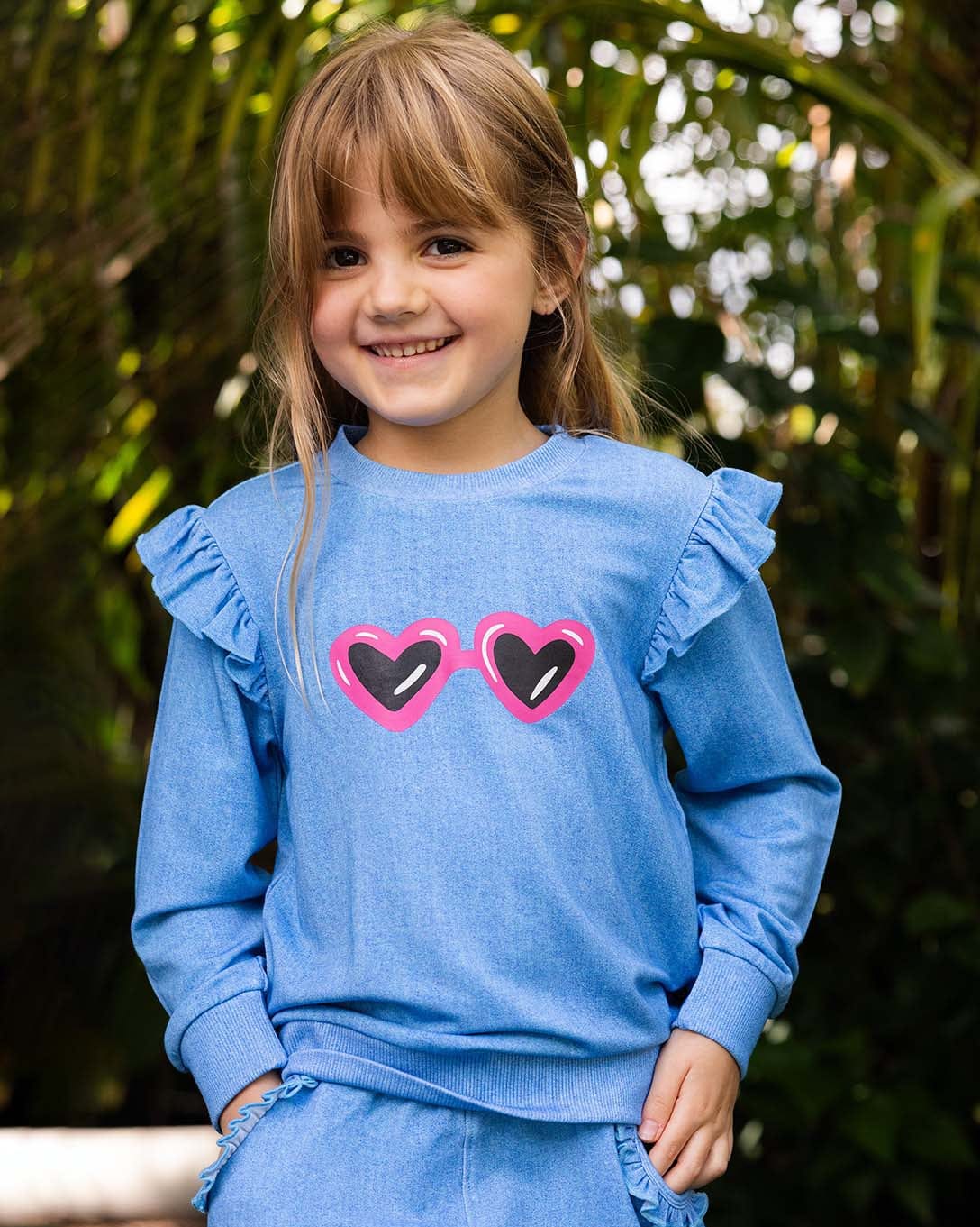 Denim Ruffled Sweatshirt